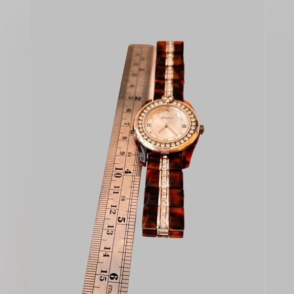 Brighton tortoise shell and shiny rhinestones silver watch new battery . NWOT - Picture 6 of 7